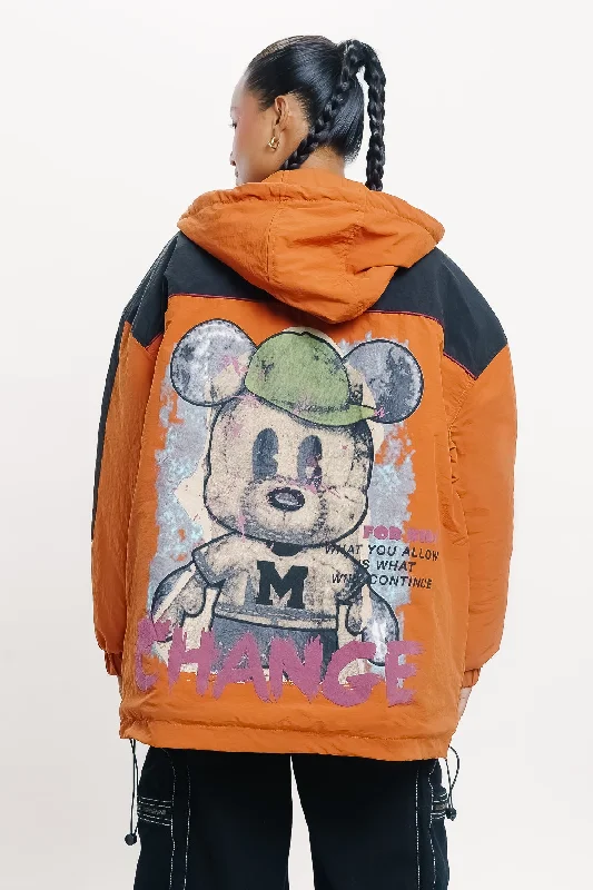 Orange Puffer Jacket Toggled Jacket Drawstring Jacket Belted Jacket