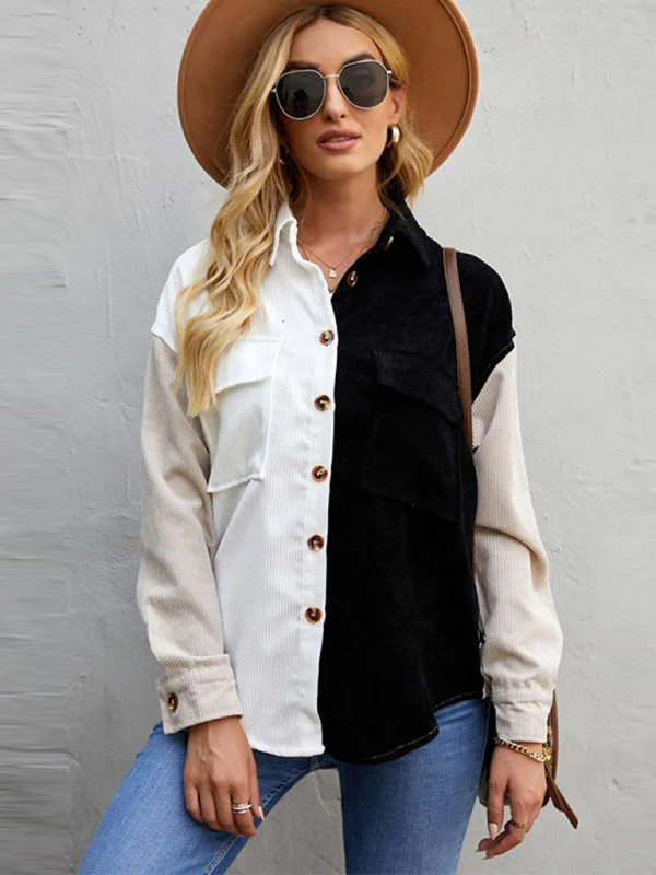 Women's Contrast Color Shirt Style Single Breasted Casual Jacket Top Boat Neck Shawl Collar Notched Collar Women's Contrast Color Shirt Style Single Breasted Casual Jacket Top Boat Neck Shawl Collar Notched Collar