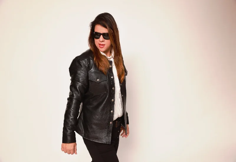 Women's Leather Shirt Jacket Trench Coat Raincoat Waterproof Jacket