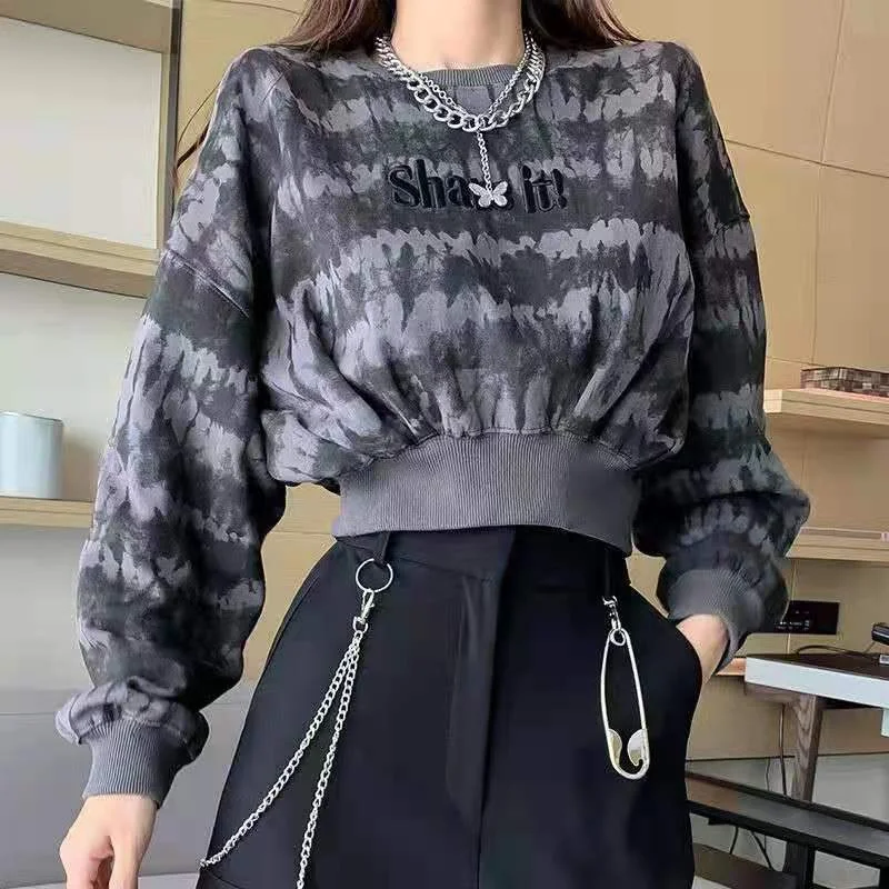Women's Retro Tie Dye Sweater Loose Thin Lazy Style Short Long Sleeve Top Cropped Navel Statement Top Athletic Girl Pullover Dark Sweatshirt Hoodie with Lining Warm Insulated Women's Retro Tie Dye Sweater Loose Thin Lazy Style Short Long Sleeve Top Cropped Navel Statement Top Athletic Girl Pullover Dark Sweatshirt Hoodie with Lining Warm Insulated