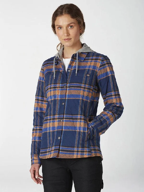 Women’s Flannel Hooded Shirt Jacket - Deep Blue Jacket Blazer Coat