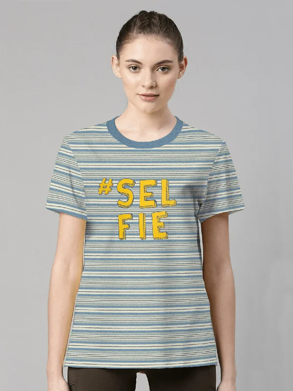 WOMEN'S TRENDING STRIPER T-SHIRT Notch Collar Peter Pan Collar Cowl Neck