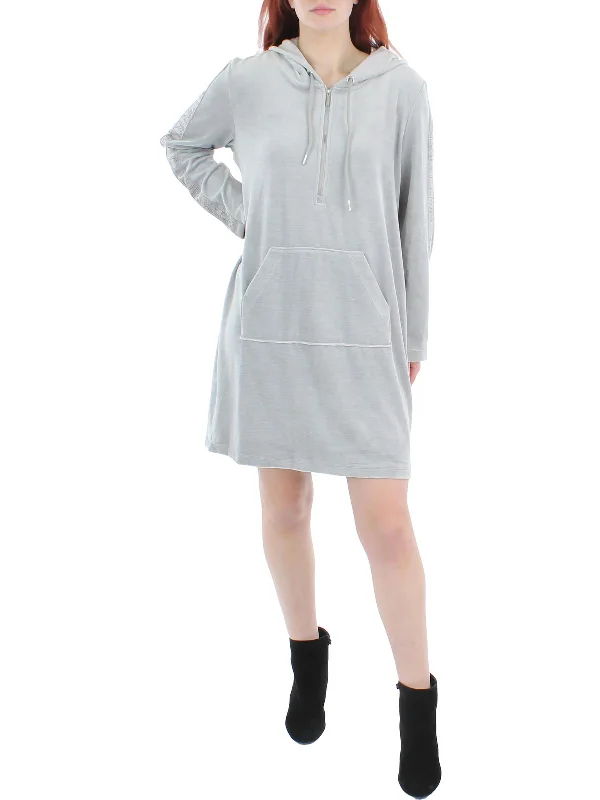Womens Velour Mini Sweatshirt Dress Hoodie with Cropped Fit Short Trendy