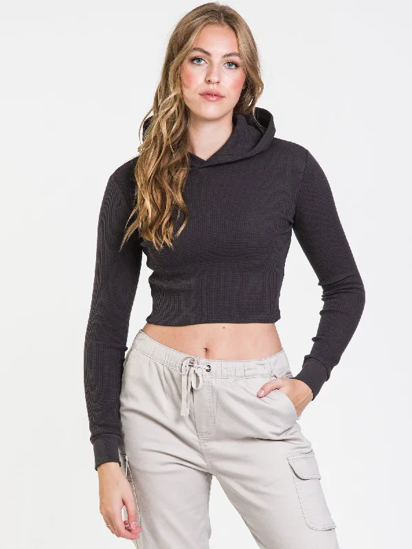 HARLOW WAFFLE SLIM HOODIE - CLEARANCE Hoodie with Velcro Closure Adjustable Secure