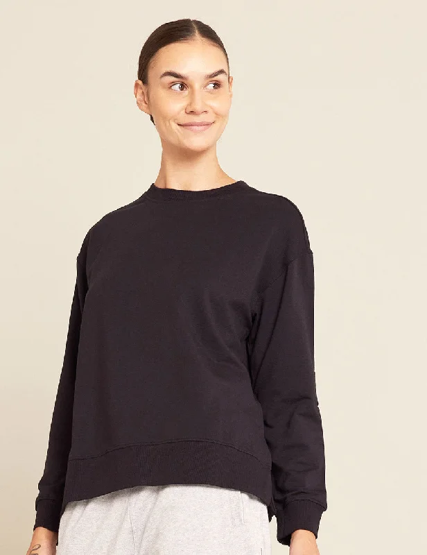 Women's Weekend Crew Pullover - Black Short Sleeve Top