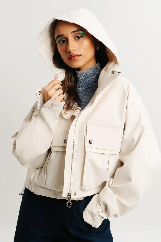 White Hood Cargo Pocket Jacket Anorak Shell Jacket Lightweight Jacket