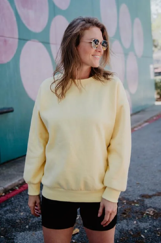 Yellow Women's Graphic Sweatshirt Hoodie with Rolled Sleeves Casual Relaxed