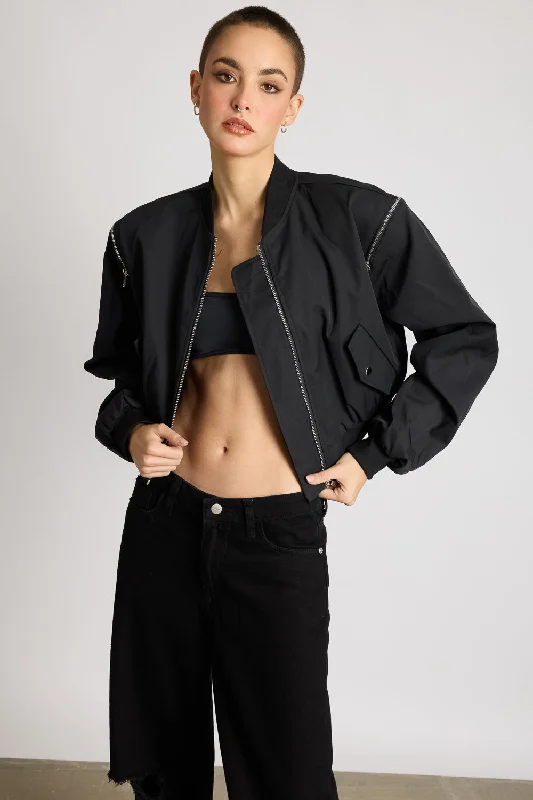 Zip With Me Black Bomber Jacket Rayon Fabric Velvet Fabric Corduroy Fabric
