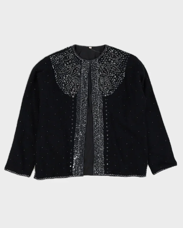 00s Black Beaded Cardigan - M Bright Pastel Dark