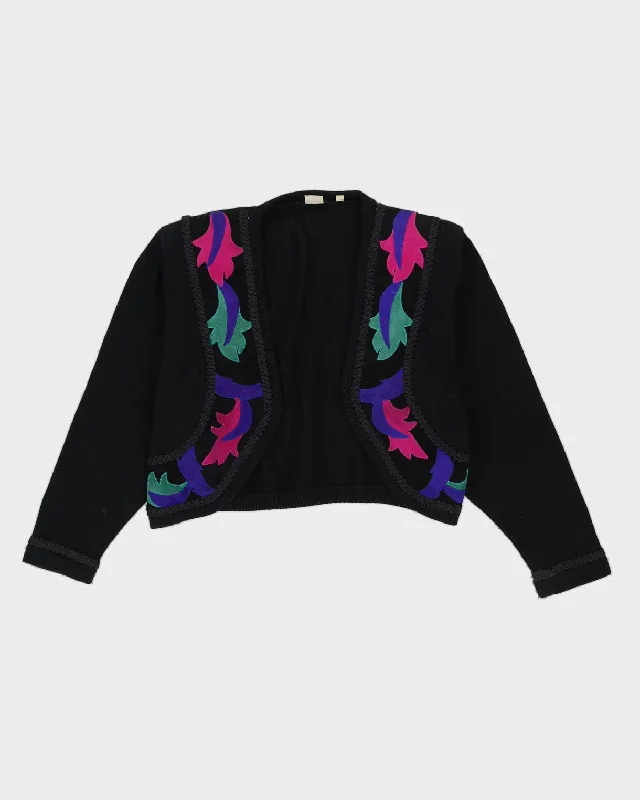 Black Suede Detailed Bolero Cardigan - M Mesh Blend Leather Blend Suede Blend