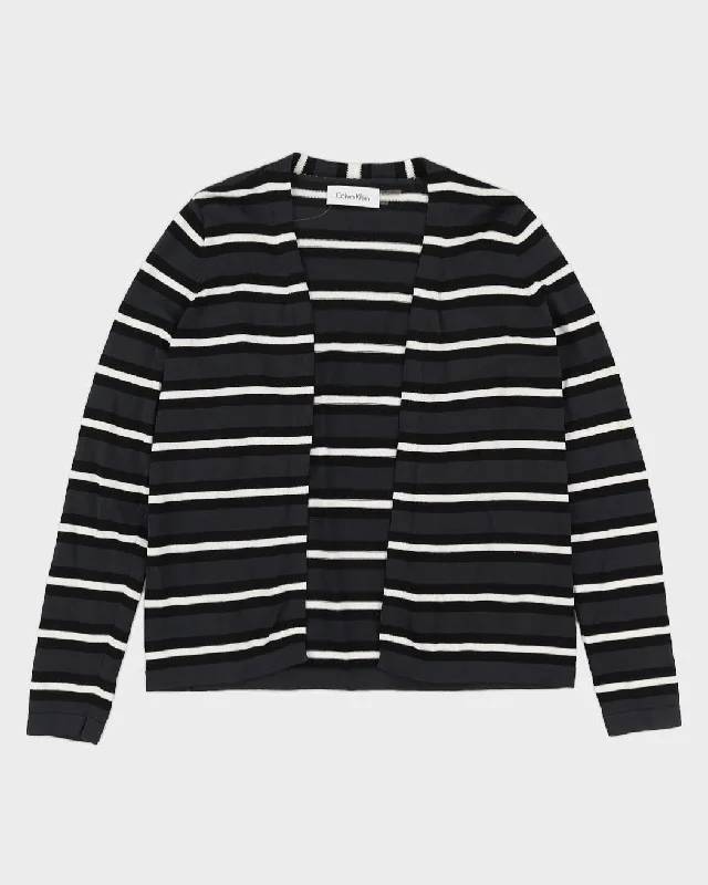 Calvin Klein Grey Striped Cardigan - S Embroidered Appliqued Beaded