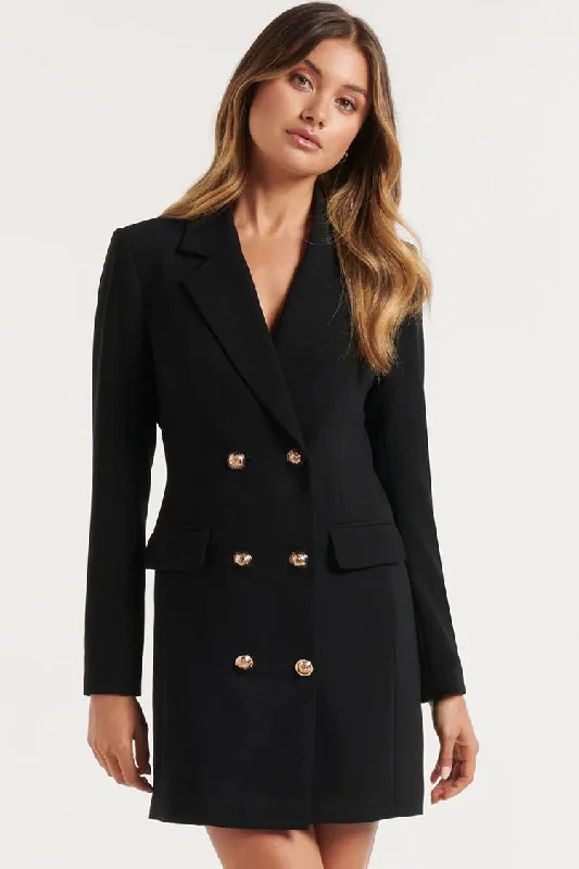 Classic Lapel Collar Double Breasted Blazer Mini Dress - Black Women's Wedding Blazer