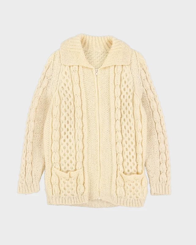 Cream Hand-Knitted Cardigan - M Modern Contemporary chic