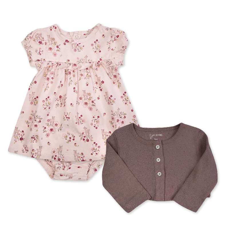 Deer Floral Dress and Cardigan set Seamless Knitted Crochet