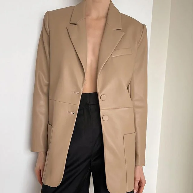 Elina Chic PU Blazers Women's Trench Blazer