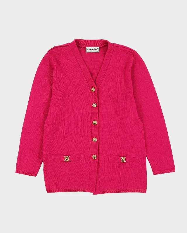Fuchsia Pink Knitted Cardigan - S Solid Print Embellished