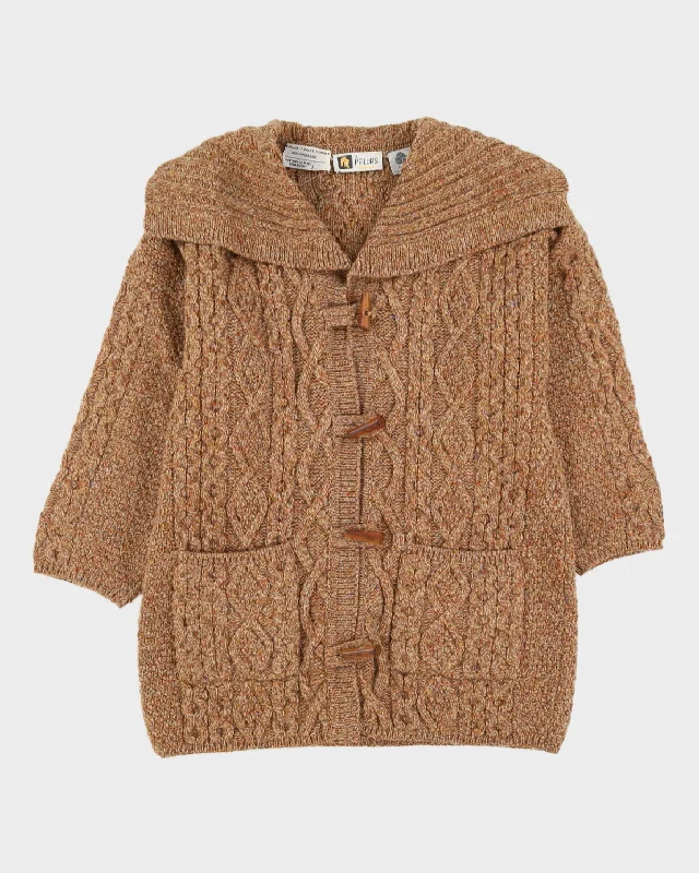 Irish Brown Wool Long Knitted Cardigan - L Sequined Glittery Shiny