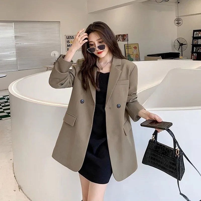 Khaki Long Sleeve Blazer for Women Women's Casual Suit