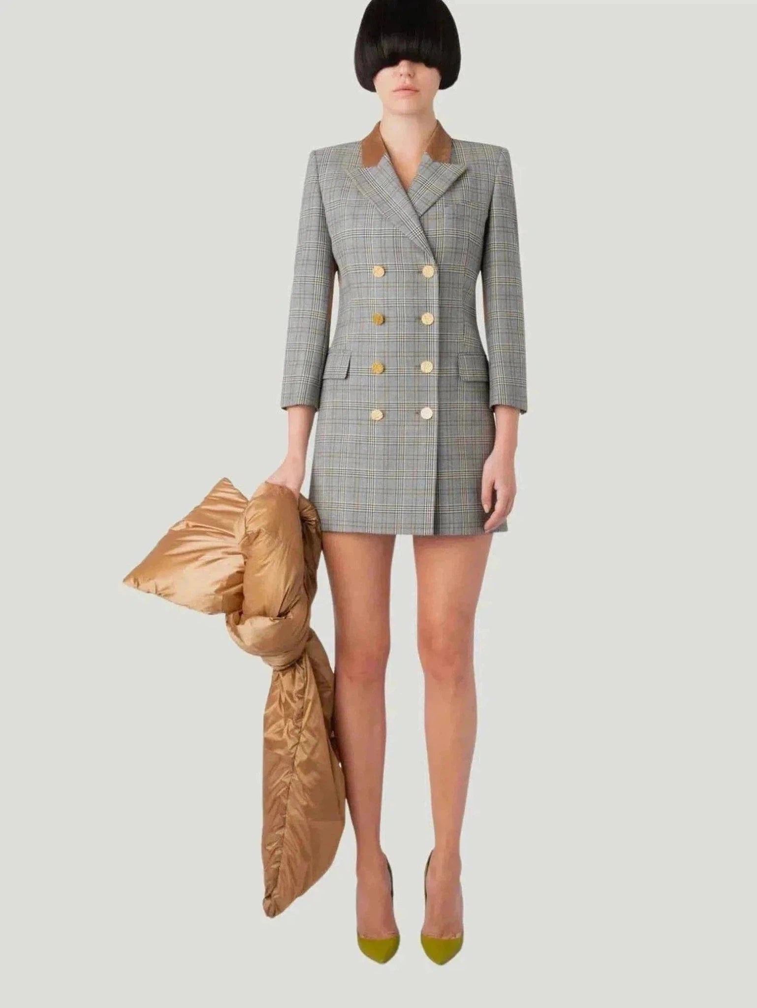 LANDSCAPE Double-Breasted Fine Wool Blazer Dress Women's Navy Jacket
