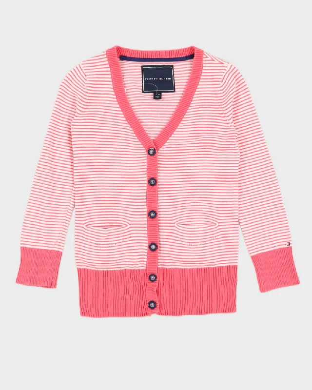 Pink and White Striped Tommy Hilfiger Cardigan - M Machine Wash Dry Clean Hand Wash