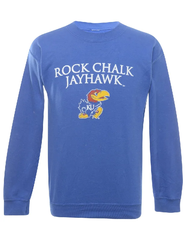 Rock Chalk Jayhawk Printed Sweatshirt - S Hoodie with Batwing Sleeves Loose Dramatic