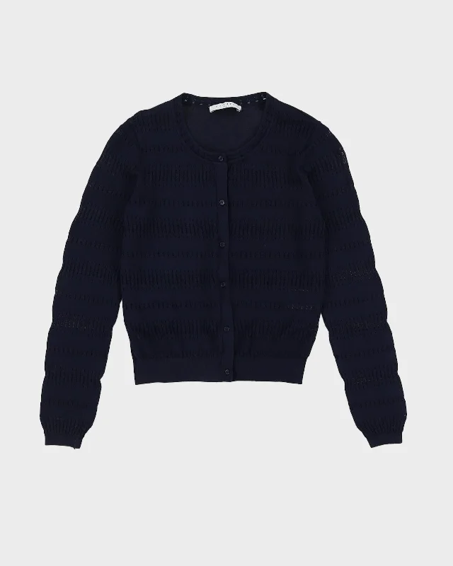 Sandro Paris Blue Lace Knitted Cardigan - XXS Striped Floral Plaid
