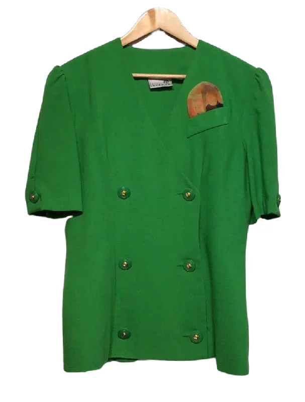 Short Sleeved Blazer And Pleated Skirt Set (Size XL) Women's Solid Blazer