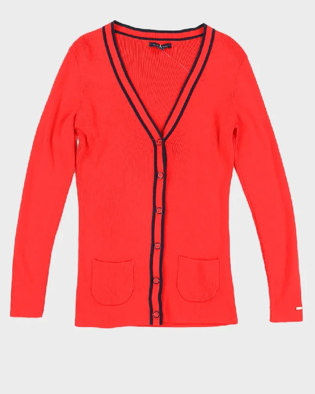 Tommy Hilfiger Red Knitted Cardigan - S Handmade Hand-knitted Hand-woven