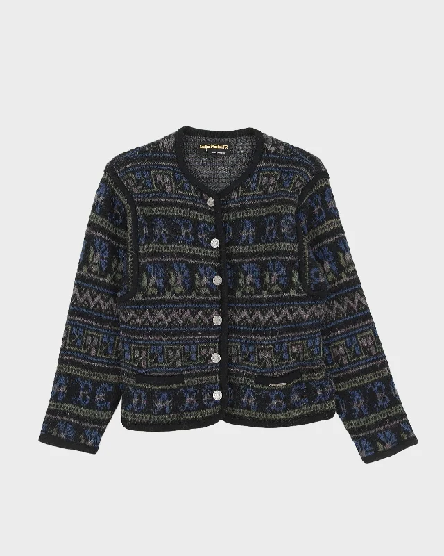 Vintage 1980s Austrian Geiger Knitted Cardigan - S Glossy Satin Silk