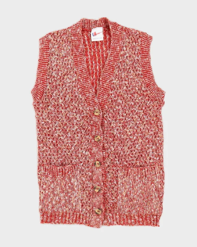 Vintage 90s Americana Red Knit Sleeveless Cardigan - M Anti-Pilling Anti-Shrink Durable