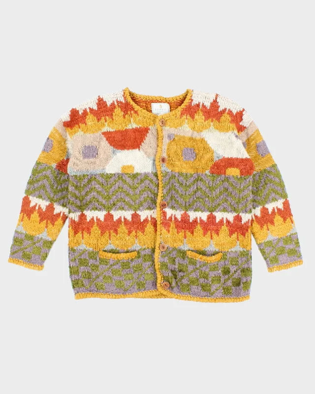 Vintage 90s Express Tricot Handknitted Wool Cardigan - L Mesh Cardigan Canvas Denim