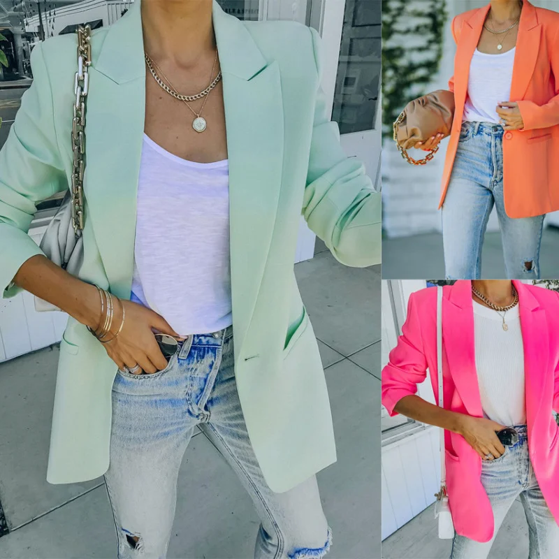 Women Long-Sleeved Elegant Solid Color Lapel Blazer Women's Unique Blazer