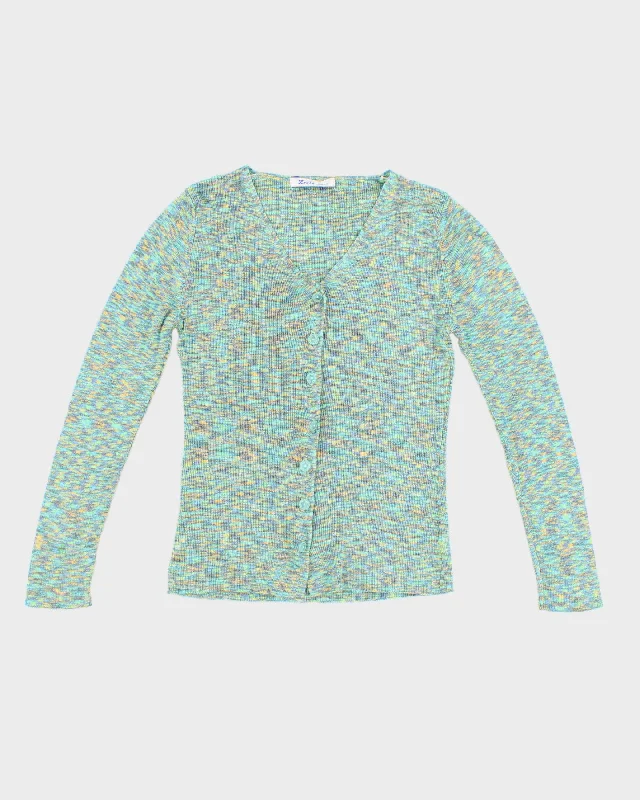 Y2K 00s Pastel Green Cardigan Top - M Terry Terry Cloth Terry Knit