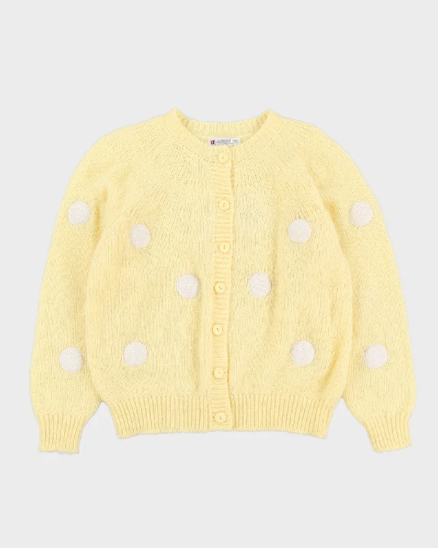 Yellow With White Dots Knitted Cardigan - M Fitted Slim Tailored