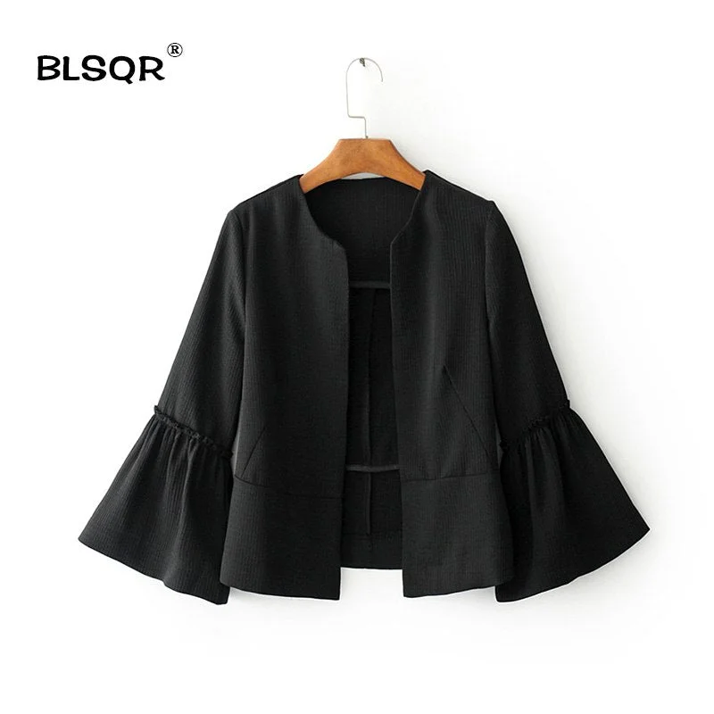 Women Work Coat Cardigans Spring Autumn Casual Office Ruffles Sleeve Suit Short Jacket Blazer For Ladies Clothes Red/Black Appliqued Jacket Beaded Jacket Sequined Jacket