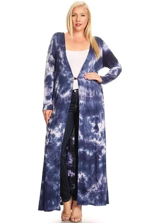 Blue Tie Dye Duster/Cardigan Fleece Cardigan Nylon Polyester