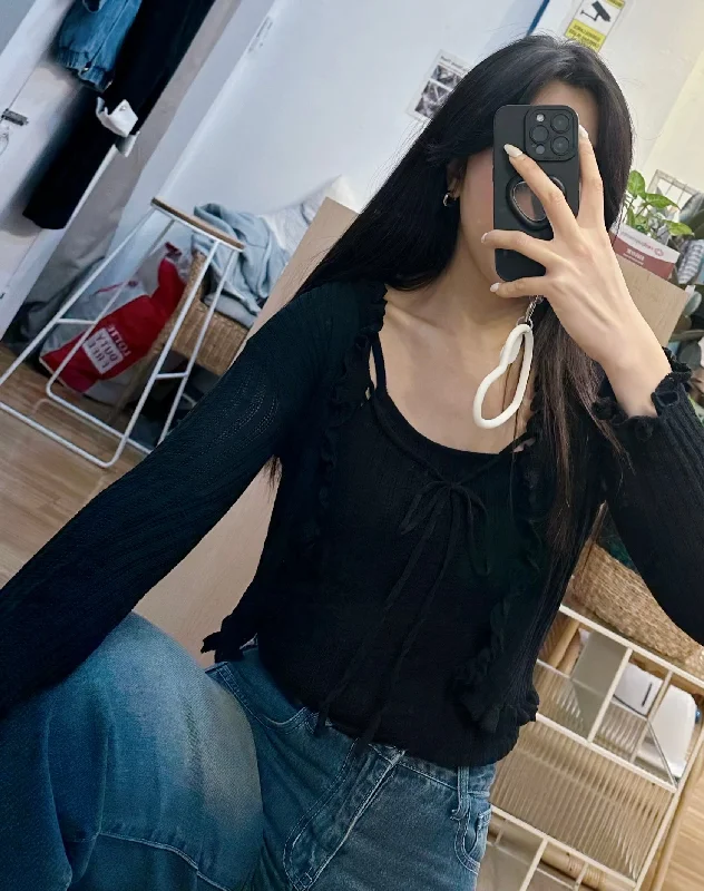 camisole & frilled ribbon cardigan Cable Knit Ribbed Knit Lace Knit