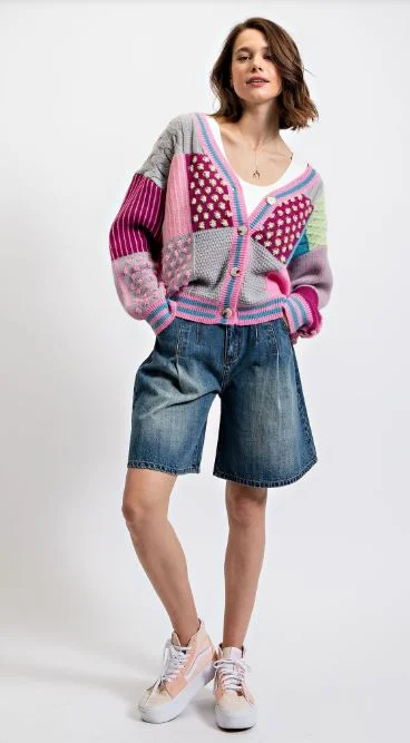 Color Blocked Sweater Cardigan Cable Knit Ribbed Knit Lace Knit