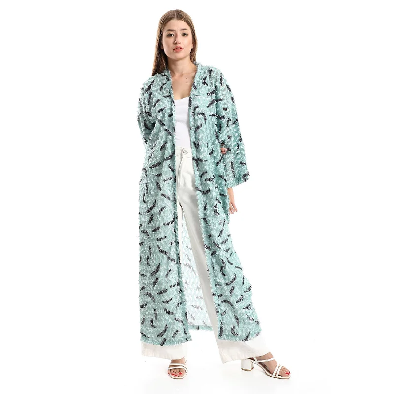 Eyelash Open Neckline Long Cardigan - Kady Velvet Chenille Corduroy
