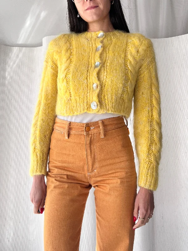 Frisson Knits Cropped Yellow Cardigan Long Cardigan Short Cardigan Medium Cardigan