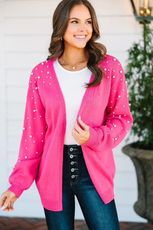 Get Going Fuchsia Pink Embellished Cardigan Machine Wash Dry Clean Hand Wash