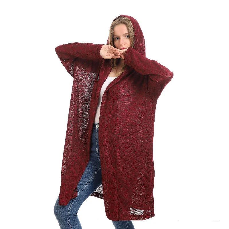 Knitted Hooded Cardigan - Kady Notch Collar Peter Pan Collar Cowl Neck