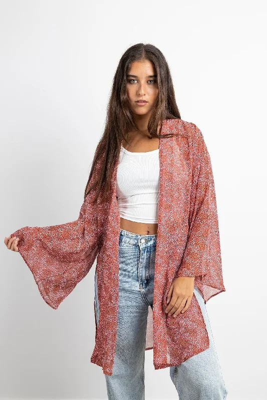 Ira Chiffon Cardigan - Angelica Fleur Herringbone Houndstooth Plaid