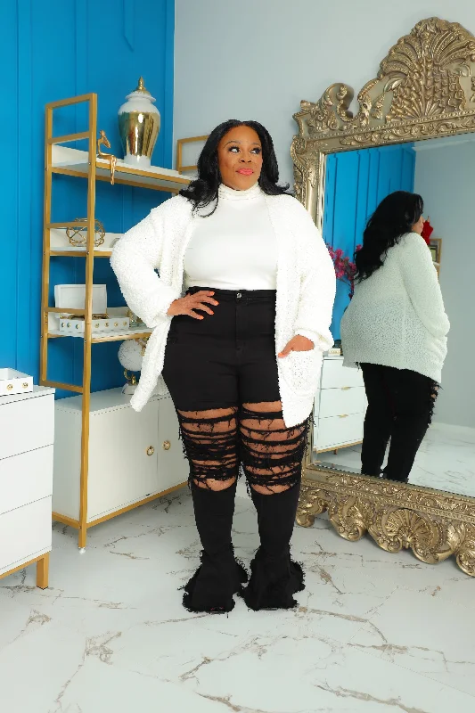Ivory Popcorn Cardigan Zippered Buttoned Snapped