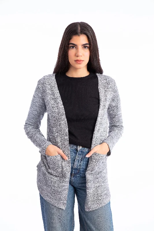 Knitted Pattern Cardigan With Side Pockets - Kady Tailored Straight A-Line