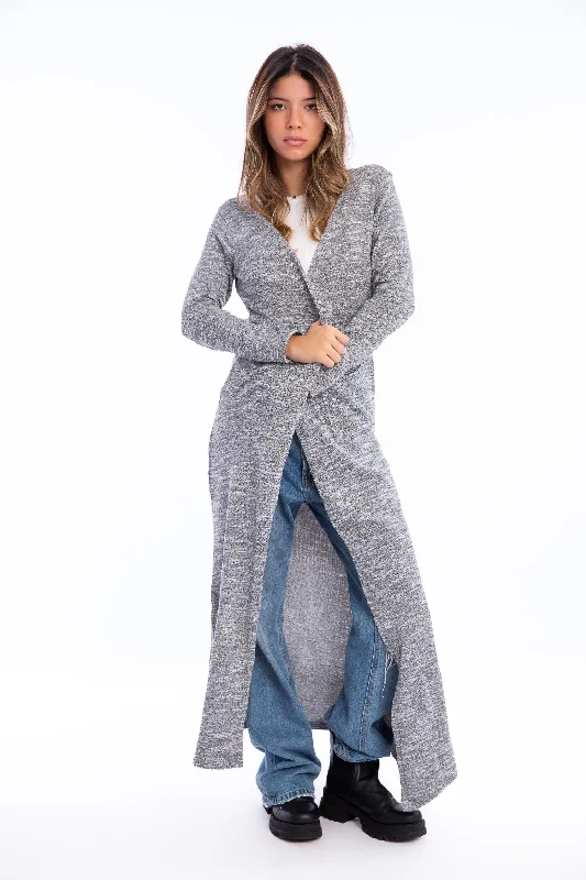 Open Neckline Shades Maxi Cardigan - Kady Boat Neck Shawl Collar Notched Collar
