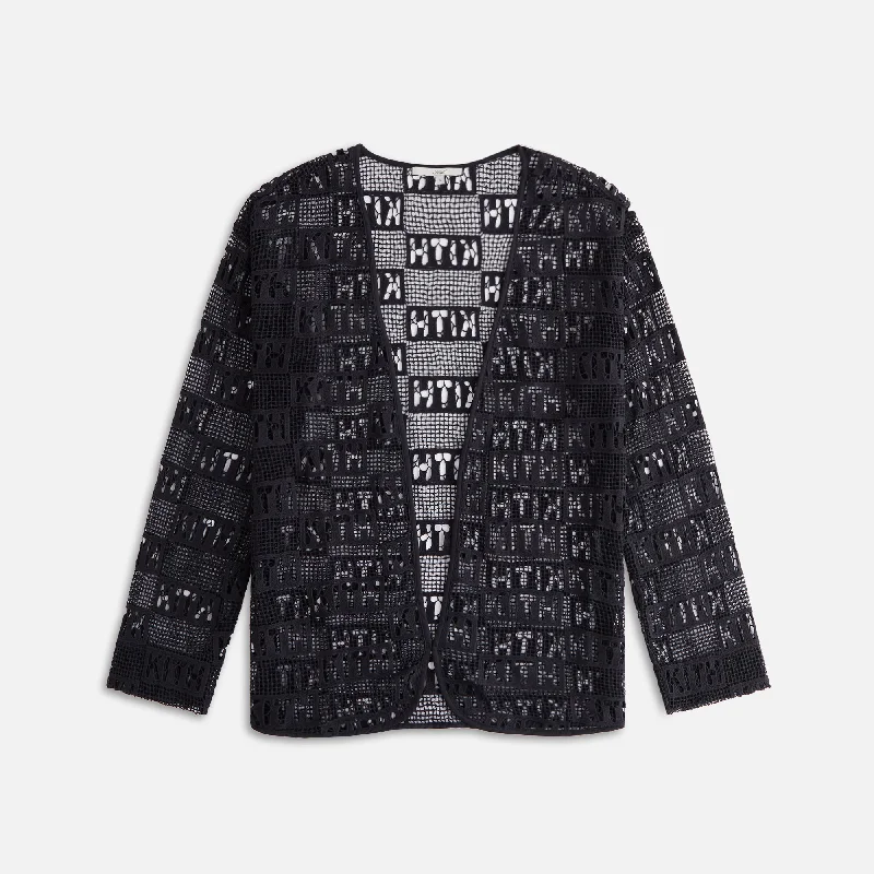 Kith Women Ethan Logo Lace Cardigan - Black Cable Knit Ribbed Knit Lace Knit