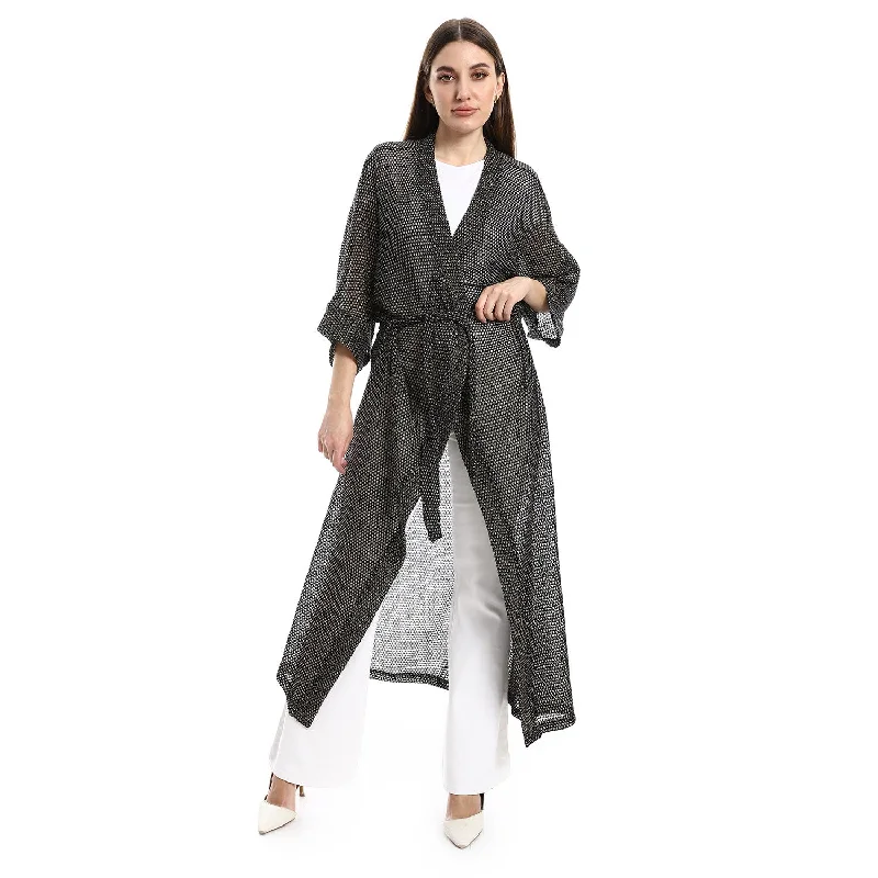 Lace Up Cardigan With Belt (33242) - Kady Fleece Fabric Down Fabric Feather Fabric
