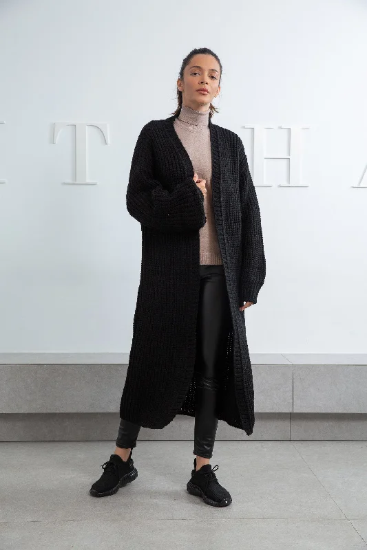 Long Knitted Cardigan - Mitcha Label Zippered Front Buttoned Front Snap Front