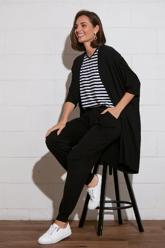 Magnolia Cardigan - Black Satin Blend Silk Blend Wool Blend
